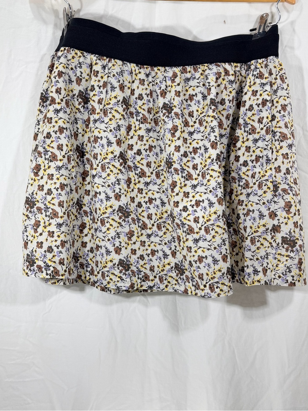 Old Navy Cream Floral Skater Skirt with Black Waistband
